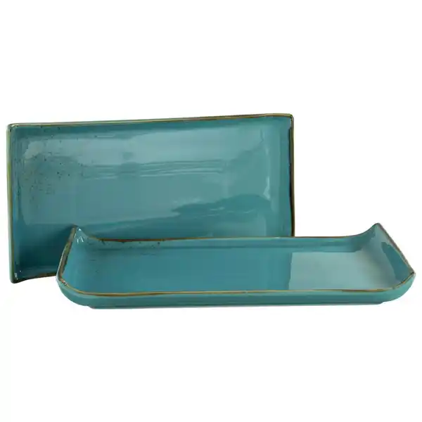 Bild 1 von Creatable Servierplatten-Set, Türkis, Keramik, 2-teilig, rechteckig, 16.5x33 cm, Tischkultur & Servieren, Servierplatten