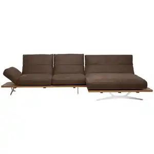 Ambiente Ecksofa, Braun, Textil, Eiche, massiv, Uni, 4-Sitzer, Ottomane rechts, L-Form, 320x157 cm, Goldenes M, Typenauswahl, Lederauswahl, Stoffauswahl, seitenverkehrt erhältlich, Hocker Rücken ec