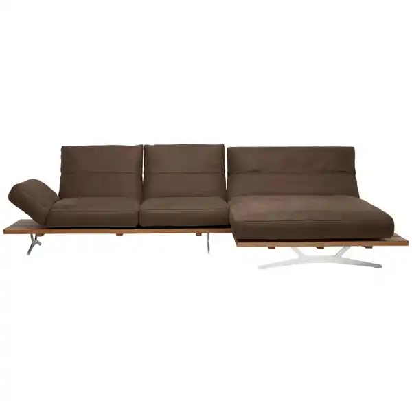 Bild 1 von Ambiente Ecksofa, Braun, Textil, Eiche, massiv, Uni, 4-Sitzer, Ottomane rechts, L-Form, 320x157 cm, Goldenes M, Typenauswahl, Lederauswahl, Stoffauswahl, seitenverkehrt erhältlich, Hocker Rücken ec