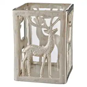 Windlicht, Silber, Metall, 21x16x16 cm, Dekoration, Weihnachtsdekoration, Winterdeko