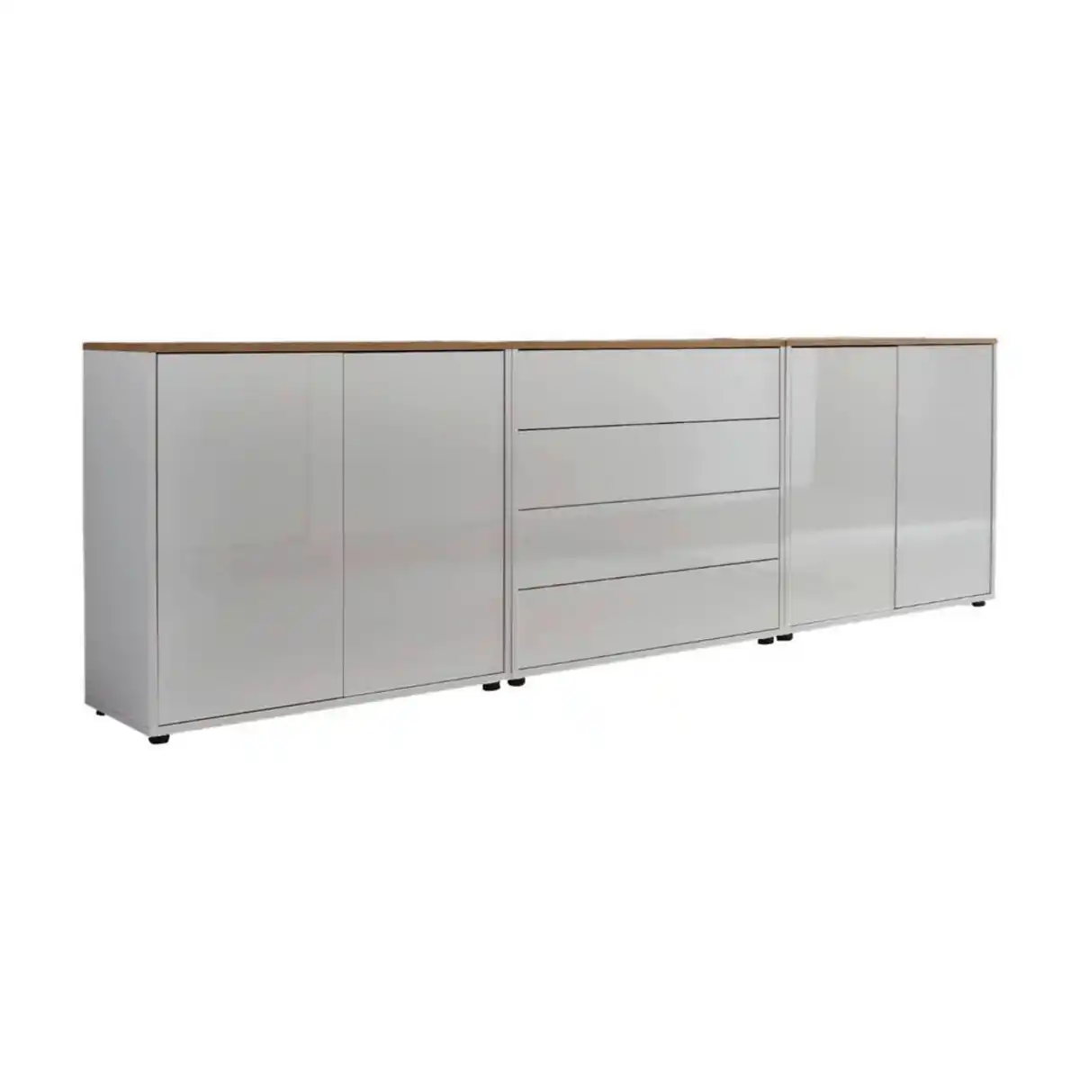 Bild 1 von Mid.you Sideboard Mailand Set 5, Weiß, Eiche Artisan, Weiß Hochglanz, Holzwerkstoff, 6 Fächer, 4 Schubladen, 237x73x33 cm, Made in Germany, erweiterbar, stehend, Wohnzimmer, Kommoden & Sideboards,
