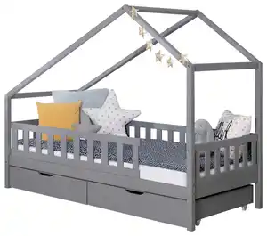 Hausbett Lou ca. 100x200 cm Holz Hellgrau, Hellgrau