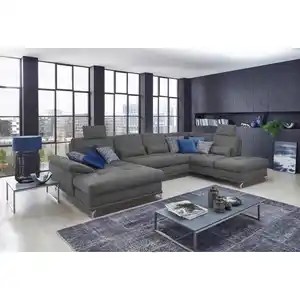 Sit & More Wohnlandschaft, Grau, Textil, 7-Sitzer, Ottomane rechts, U-Form, 363x223 cm, Goldenes M, Oeko-Tex® Standard 100, Made in Europe, DGM-Klimapakt, Schlafen auf Sitzhöhe, Rücken echt, Armte