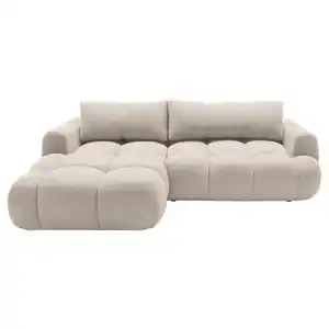 Carryhome Ecksofa, Creme, Textil, 4-Sitzer, Füllung: Schaumstoff, Ottomane links, L-Form, 272x172 cm, Liegefunktion, seitenverkehrt erhältlich, Schlafen auf Sitzhöhe, Rücken echt, Wohnzimmer, Sof