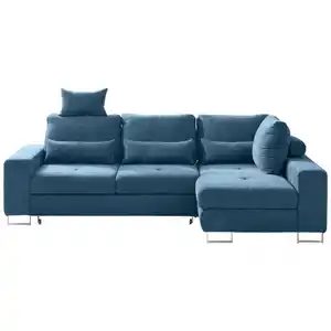 Hom`in Ecksofa, Blau, Textil, 4-Sitzer, Füllung: Schaumstoff, Ottomane rechts, 260x188 cm, Stoffauswahl, seitenverkehrt erhältlich, Schlafen auf Sitzhöhe, Wohnzimmer, Sofas & Couches, Wohnlandscha