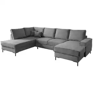 Mid.you Wohnlandschaft, Anthrazit, Textil, Uni, 6-Sitzer, Füllung: Schaumstoff, Ottomane links, U-Form, 309x198 cm, Made in EU, Liegefunktion, Schlafen auf Sitzhöhe, Rücken echt, Wohnzimmer, Sofas