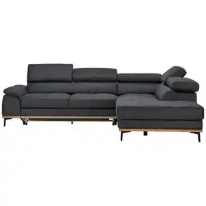 Novel Ecksofa, Dunkelgrau, Holz, Textil, Eiche, 5-Sitzer, Ottomane rechts, L-Form, 282x226 cm, Stoffauswahl, seitenverkehrt erhältlich, Wohnzimmer, Sofas & Couches, Wohnlandschaften, Ecksofas