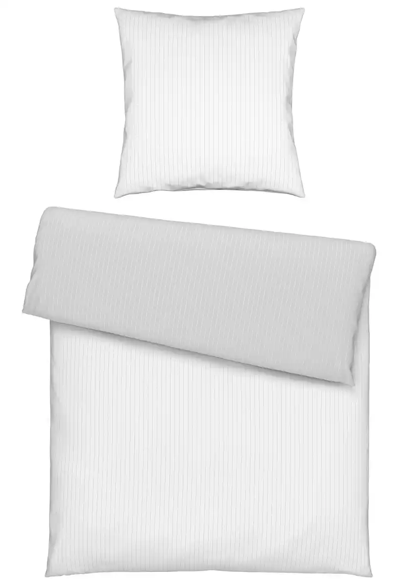 Bild 1 von Bettwäsche Twill Streif Weiss/Hellgrau ca. 135x200cm, Weiß, Hellgrau