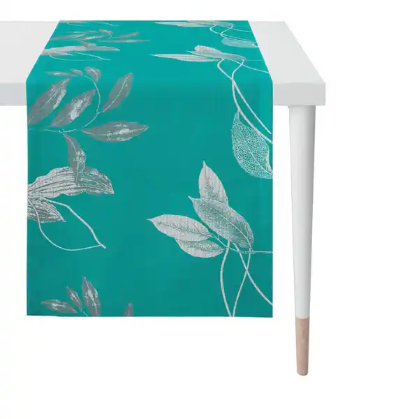 Bild 1 von Ambiente Tischläufer Loft Style, Türkis, Textil, Blätter, rechteckig, 48x140 cm, Oeko-Tex® Standard 100, Wohntextilien, Tischwäsche, Tischläufer