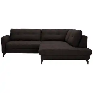 Xora Ecksofa, Dunkelbraun, Textil, 3-Sitzer, Ottomane rechts, L-Form, 247x208 cm, Typenauswahl, Stoffauswahl, seitenverkehrt erhältlich, Bettfunktion Hocker Rücken echt, Armteil links, Wohnzimmer,