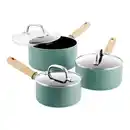 Bild 1 von GreenPan Kochtopfset Mayflower, Schwarz, Hellblau, Holz, Metall, Glas, 3-teilig, 16 cm/ 18 cm/ 20 cm cm, 0 L,1,5 L/ 2 L / 3,1 L L, rund, PFAS-frei, Kochen, Töpfe, Topfsets