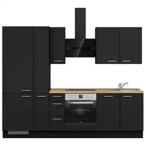 Nobilia Küchenleerblock Touch, Schwarz, Eiche, Metall, 3 Schubladen, nur wie online abgebildet bestellbar, 270 cm, Blauer Engel, Pefc, Goldenes M, Made in Germany, DGM-Klimapakt, seitenverkehrt erh