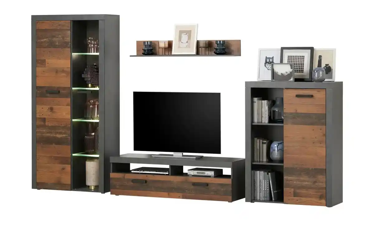 Bild 1 von Wohnkombination   ¦ holzfarben ¦ Maße (cm): B: 340 H: 190 T: 40.0 Kommoden & Sideboards > Wohnwände - Möbel Kraft