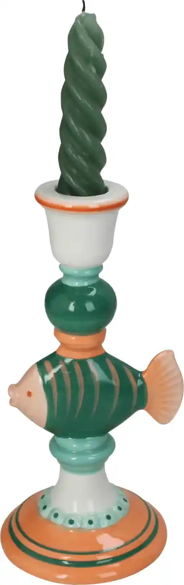 Bild 1 von Dekorieren & Einrichten Stabkerzenhalter aus Steingut "Fisch", grün/peach, 1 St