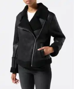 Pilotenjacke aus Kunstleder, schwarz