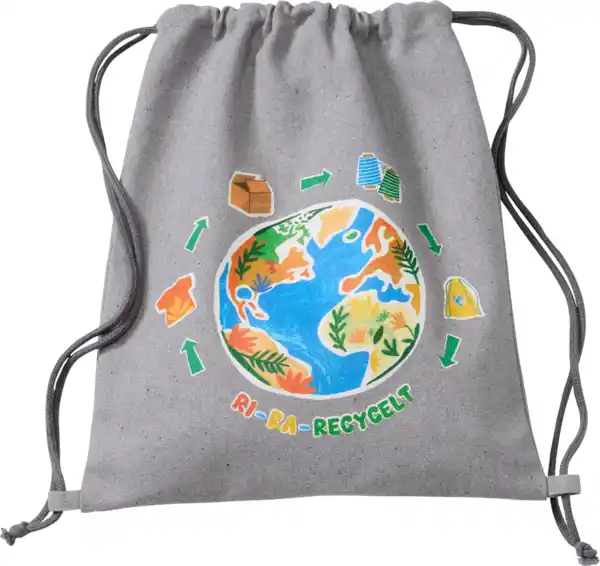 Bild 1 von PUSBLU Turnbeutel aus recyeltem Material & mit Weltkugel-Motiv, grau, 1 St