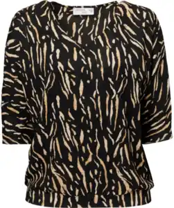 Shirt in Crinkle-Optik, schwarz/beige