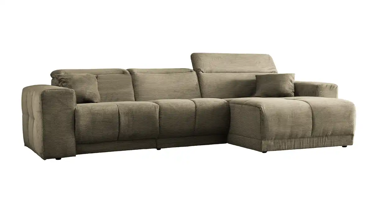 Bild 1 von Ecksofa Cord grün 302 x 167 cm mit Relaxfunktion - OT rechts - TONI
