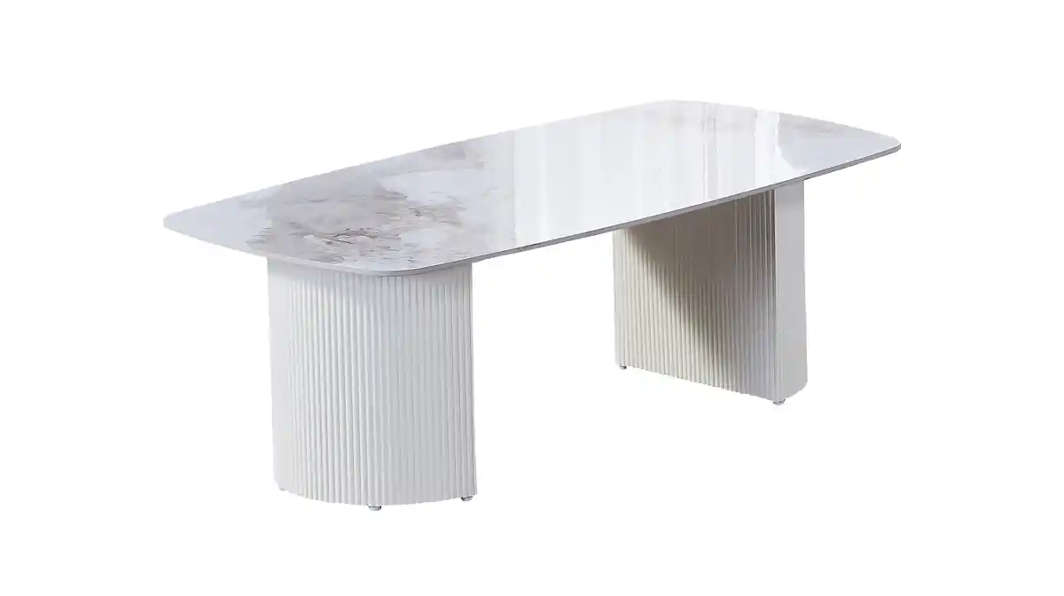 Bild 1 von Couchtisch weiß hochglanz Marmoroptik 120 x 70 cm - VITALO