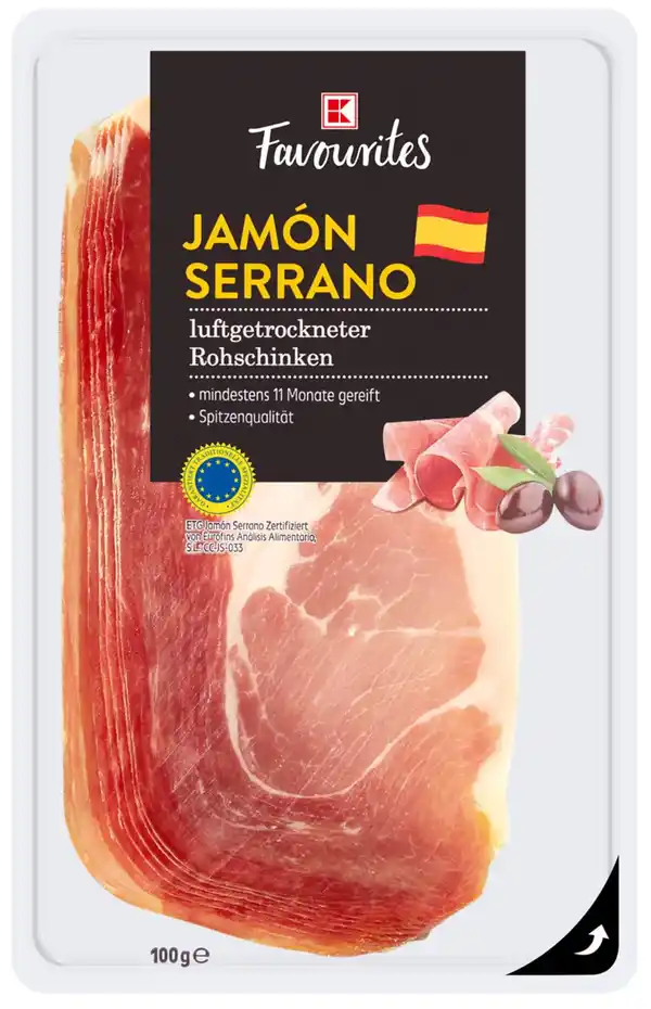 Bild 1 von K-FAVOURITES Jamón Serrano, 100-g-Packg.