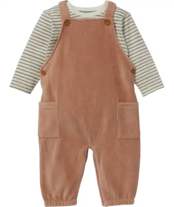 Bild 1 von Langarmshirt + Velours-Latzhose, hellbraun