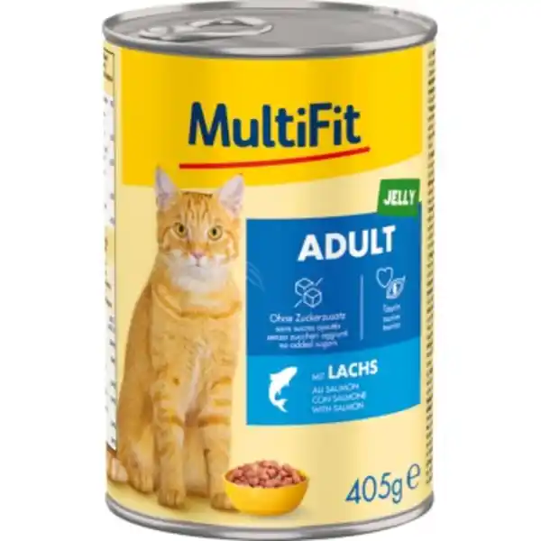 Bild 1 von MultiFit Nassfutter Katze Adult, in Gelee, Lachs 6x405 g
