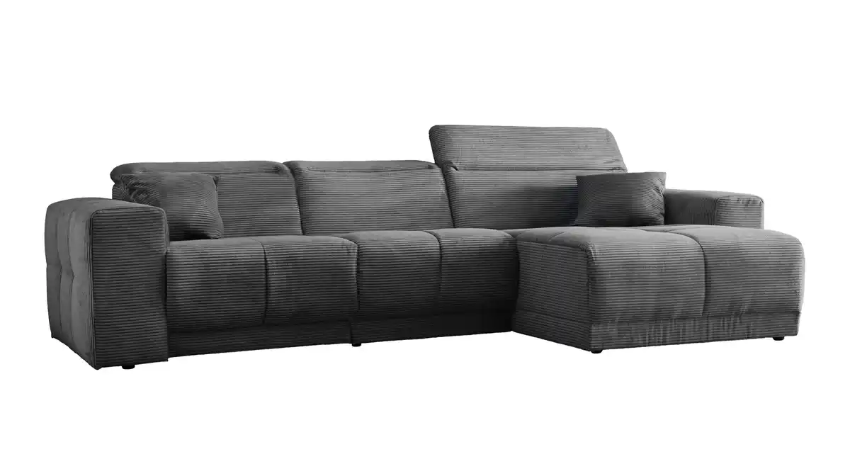 Bild 1 von Ecksofa Cord grau 302 x 167 cm mit Relaxfunktion - OT rechts - TONI