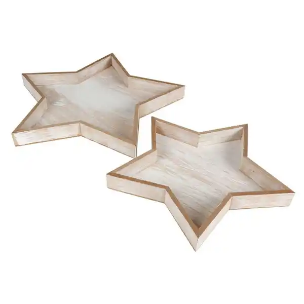 Bild 1 von Dekotablett-Set Stern 2-teilig aus Holz Natur im Used-Look