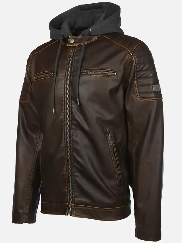 Bild 3 von Herren Bikerjacke mit abnehmbarer Kapuze Braun