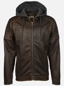 Herren Bikerjacke mit abnehmbarer Kapuze Braun