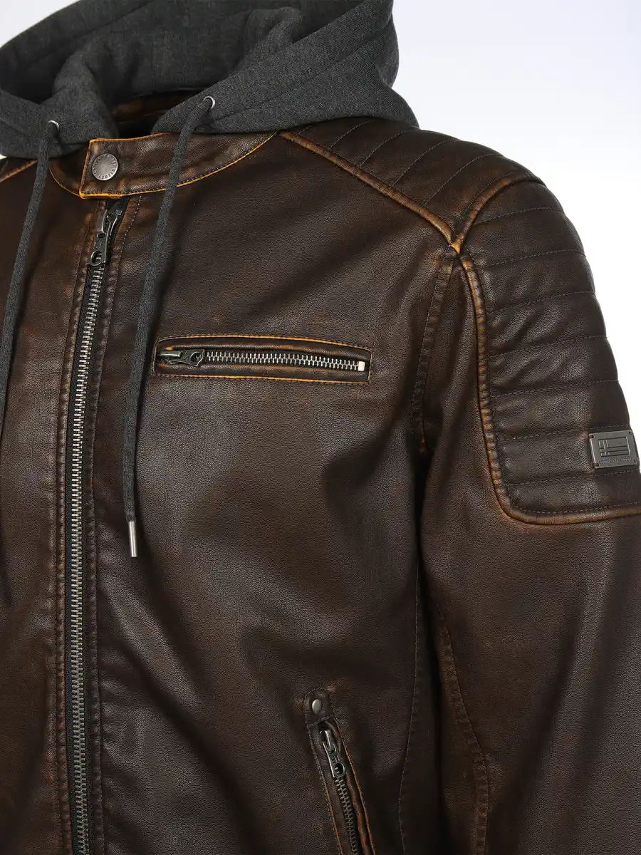 Bild 4 von Herren Bikerjacke mit abnehmbarer Kapuze Braun