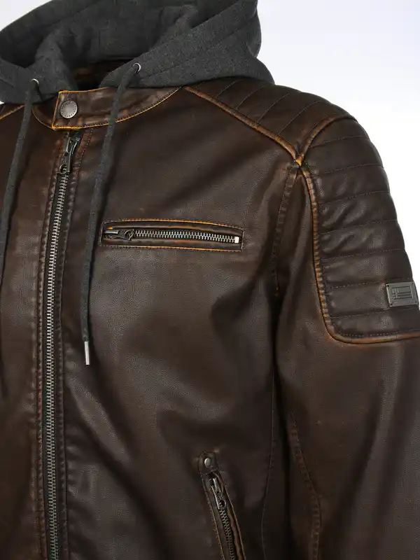 Bild 4 von Herren Bikerjacke mit abnehmbarer Kapuze Braun