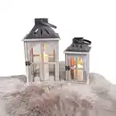 Bild 1 von 2teiliges-Set Holzlaternen mit Metalldach