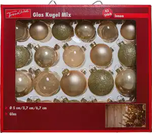TrendLine Weihnachtskugeln aus Glas Ø 5/ 5,7/ 6,7 cm champagner 42 Stück