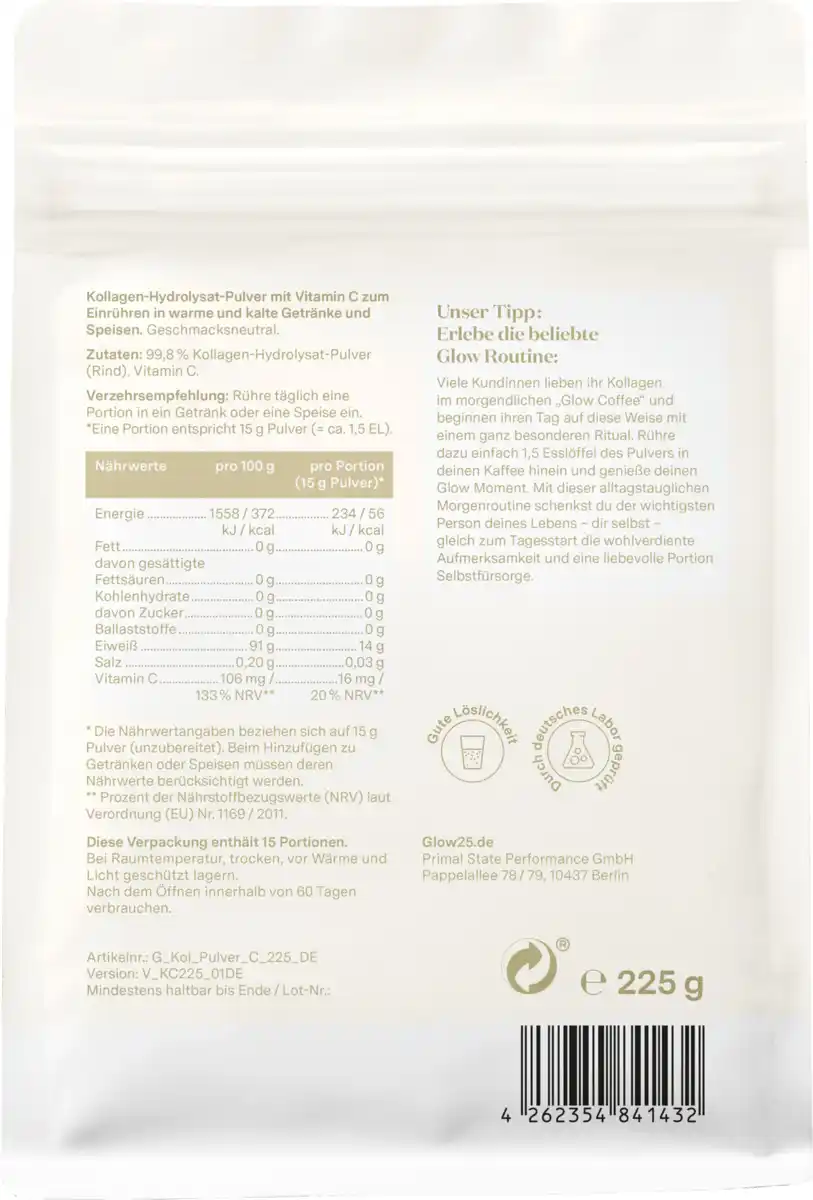Bild 2 von Glow25 Kollagenpulver mit Vitamin C, 225 g