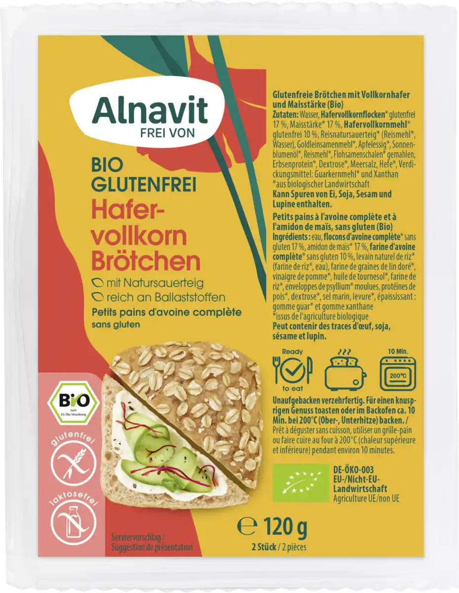 Bild 1 von Alnavit Bio Hafervollkorn Brötchen glutenfrei, 120 g