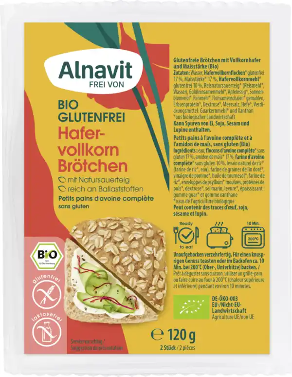 Bild 1 von Alnavit Bio Hafervollkorn Brötchen glutenfrei, 120 g