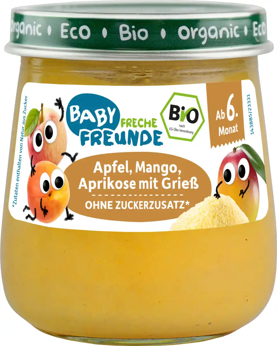 Bild 1 von Freche Freunde Frucht & Getreide Apfel, Mango, Aprikose mit Grieß ab dem 6.Monat, 120 g