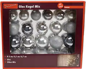 TrendLine Weihnachtskugeln aus Glas Ø 5/ 5,7/ 6,7 cm silber 42 Stück