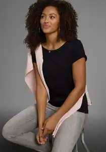 KangaROOS T-Shirt mit süßem aufgekrempleten Ärmalsaum, Schwarz