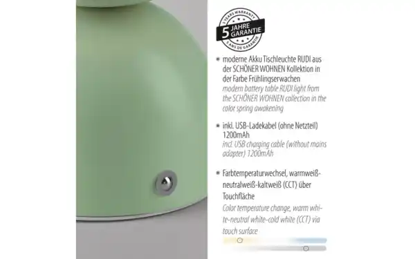 Bild 3 von LED-Akkutischleuchte Rudi Schöner Wohnen, mintfarbig, inkl. CCT Funktion