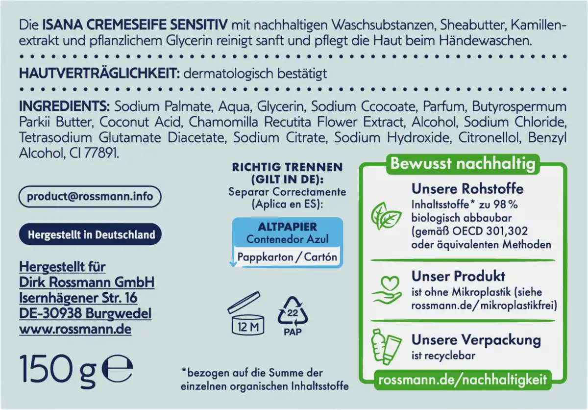 Bild 2 von ISANA Cremeseife sensitiv Seifenstück, 150 g