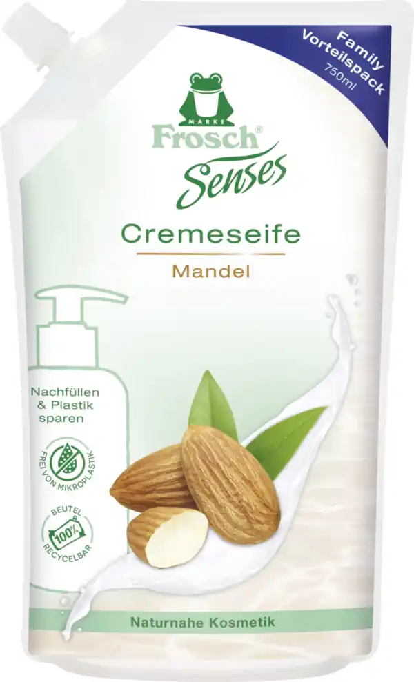 Bild 1 von Frosch Senses Cremeseife Mandel Nachfüllbeutel, 750 ml