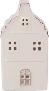 Windlicht Haus Keramik 15 x 8 cm weiß gold