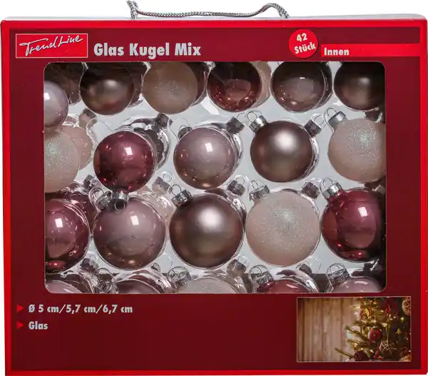 Bild 1 von TrendLine Weihnachtskugeln aus Glas Ø 5/ 5,7/ 6,7 cm rosa 42 Stück