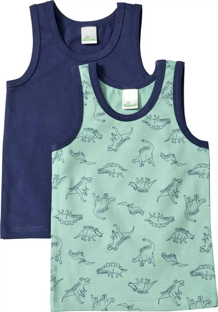 Bild 1 von ALANA Unterhemden mit Dino-Muster, grün + blau, Gr. 98/104, 2 St