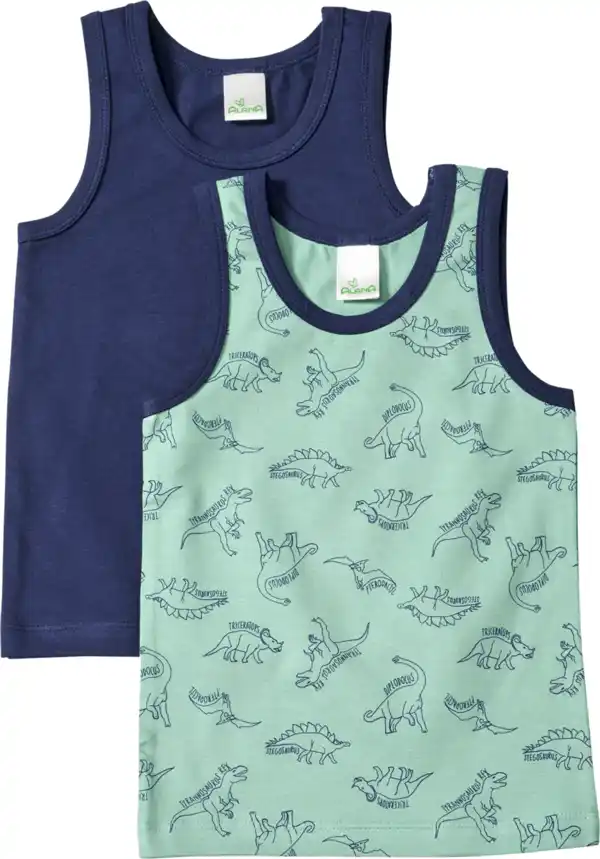 Bild 1 von ALANA Unterhemden mit Dino-Muster, grün + blau, Gr. 98/104, 2 St