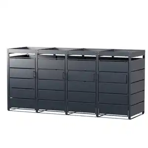 Mülltonnenbox für 4 Mülltonnen mit Pflanzdach aus Edelstahl, ca. 260 x 80 x 124 cm - Anthrazit