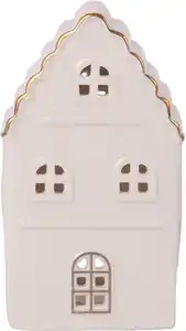 Windlicht Haus Keramik 15 x 9 cm weiß gold