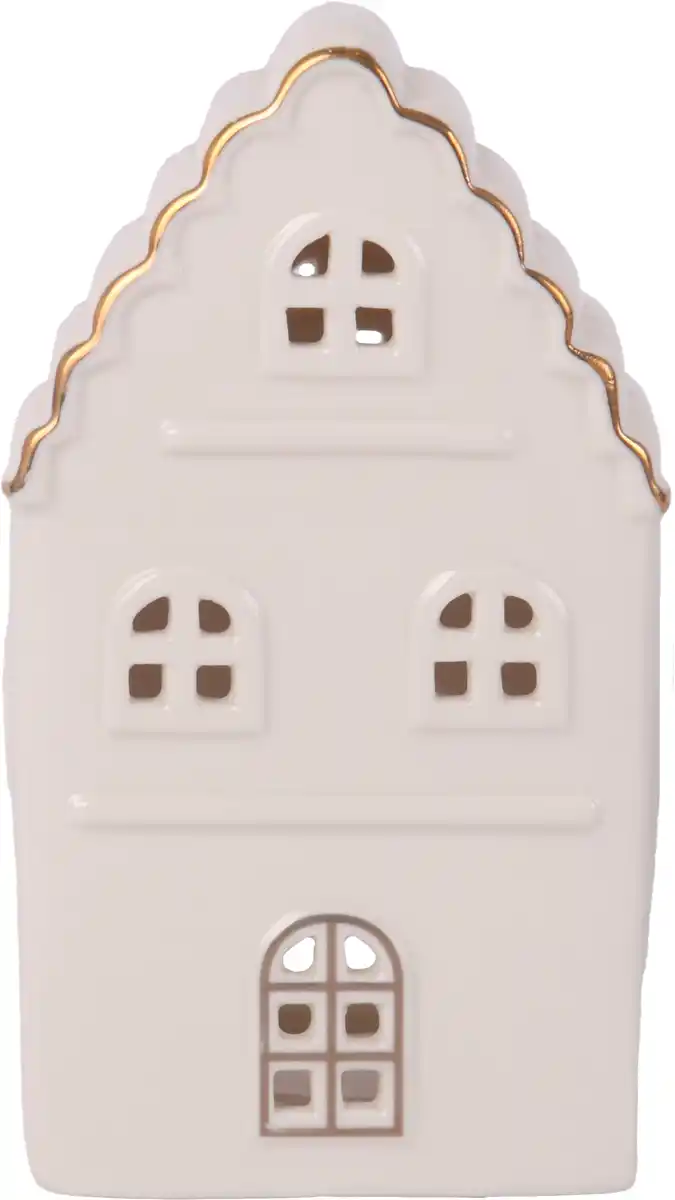 Bild 1 von Windlicht Haus Keramik 15 x 9 cm weiß gold